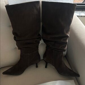Chic Dark Brown Slouchy 3”  Heeled Boots